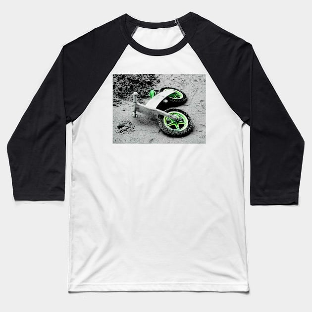 Green Wheels and Black Tyres Baseball T-Shirt by PictureNZ